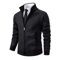 Men's slim-fit knitted plaid jacket with stand collar and diamond pattern texture - M / Tops / Black