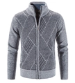 Detailaufnahme der grauen Herren-Strickjacke mit Rautenmuster und Metallreißverschluss - M / Hellgrau