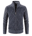 Detail der Herren-Strickjacke mit gerippten Bündchen und Rauten-Strukturstoff - M / Dunkelgrau