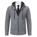 Men's grey hooded knit jacket with warm sherpa lining and full zipper closure - M / Light Gray