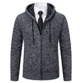 Men's hooded knit cardigan in marl grey with warm fleece lining and zip closure - Dark Gray
