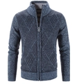 Herren Strickjacke in Dunkelblau mit großem Rautenmuster und geripptem Stehkragen - M / Blaugrau