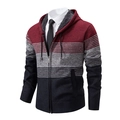Dettaglio del cardigan in maglia da uomo con fodera in pile e design patchwork a tre colori - Taglia M / Top / Rosso