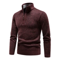 Dettaglio maglione in maglia bordeaux con mezza zip, fodera in pile e polsini a coste - Borgogna