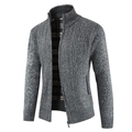 Men's grey thick knit cardigan with cable pattern and plaid fleece lining - M / Tops / Dark Gray