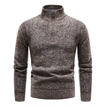 Men's slim fit half-zip high collar knit sweater in mottled dark brown and cream - M / Tops / Coffee