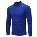 Detailed view of royal blue mock neck slim fit long sleeve t-shirt fabric and collar - M / Blue