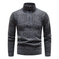 Men's quarter-zip knit sweater in grey marl with ribbed cuffs and stand collar - M / Tops / Dark Gray