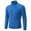 Mens royal blue faux two-piece knit sweater featuring a high turtleneck and V-neck cardigan - Blue