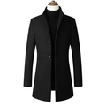 Men's mid-length slim fit wool blend trench coat with stand collar and single-breasted buttons - S / Tops / Black