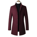 Men's burgundy single-breasted wool blend overcoat with a standing collar and slim fit profile - S / Tops / Burgundy