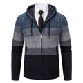Men's navy gradient knit hooded cardigan with warm fleece lining and zipper - M / Blue-Gray