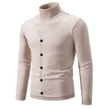 Maglione in maglia beige da uomo con finto due pezzi, collo alto e bottoni decorativi - Taglia M / Bianco avorio
