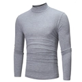 Slim fit men's mock neck long sleeve t-shirt in heather grey textured fabric - M / Light Gray