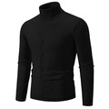 Maglione da uomo in maglia nera con finto collo alto e dettagli sullo scollo a V - Taglia M / Nero