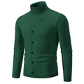 Men's dark green mock neck faux two-piece sweater with elegant button detailing - Dark Green