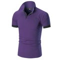 Detailed view of purple polo shirt featuring giraffe embroidery and contrast cuffs - M / Purple