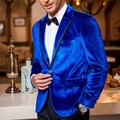 Slim fit royal blue velvet men's blazer with black satin lapels for formal wedding events - Royal Blue