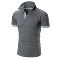 Detail of grey polo shirt featuring contrast grey collar trim and giraffe embroidery - M / Dark Gray
