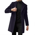 Men's single-breasted navy wool overcoat with notched lapel in business casual style - XS / Tops / Black