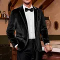 Slim fit black velvet tuxedo blazer for men with satin peak lapel for formal weddings - Black