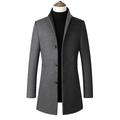 Men's charcoal grey wool blend overcoat with slim fit stand collar and three-button closure - S / Tops / Dark Gray