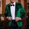 Slim fit men's velvet blazer in deep green with black satin lapel for formal events - Green