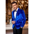 Giacca da uomo slim fit in velluto blu reale con revers neri e chiusura monopetto - Blu
