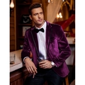 Giacca da uomo slim fit in velluto viola con risvolti in raso nero per eventi formali - Viola