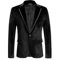Slim fit black velvet blazer for men featuring peak lapel and single button closure - M / Tops / Black