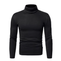 Close-up of the high turtleneck collar and premium knit texture on a black men's sweater - Black