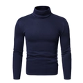 Detail showing the ribbed turtleneck and high-elastic knit texture of a navy blue sweater - Navy Blue