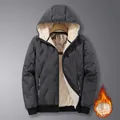 Grijze winterjas voor heren met warme fleecevoering en winddichte geribbelde manchetten - M / Tops / donkergrijs