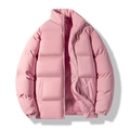 Thick puffer jacket with stand collar in dusty pink, winter windproof outerwear for men - M / Pink
