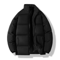 Mens black puffer jacket with stand collar and thickened design in minimalist style - M / Black