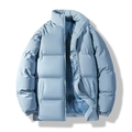 Thick light blue stand collar puffer jacket with horizontal quilting for men and women - M / Blue