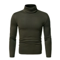 Close-up of military green men's turtleneck sweater showing high neck and knit texture - S / Tops / Army Green