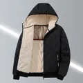 Heren winter gewatteerde jas in zwart met warme fleece voering en capuchon - M / Tops / Donkerblauw