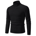 Men's black turtleneck knit sweater with geometric striped texture and ribbed trims - M / Tops / Black