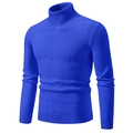 Slim fit men's turtleneck knit sweater in royal blue with 3D embossed stripe textures - Blue
