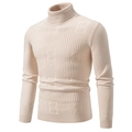 Men's high collar knitted sweater in beige with diverse jacquard textured patterns - M / Tops / Off White