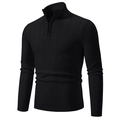 Pull homme noir à col montant zippé en maille texturée pour l'automne et l'hiver - M / Hauts / Noir