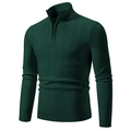 Pull homme en maille torsadée vert foncé avec demi-zip, col montant et bords-côtes - Vert Foncé