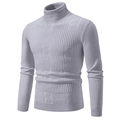 Men's light grey turtleneck sweater with intricate geometric knit patterns and vertical stripes - M / Tops / Light Gray