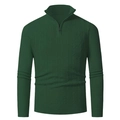 Macro detail of dark green knit sweater with half-zipper collar and rib cuffs texture - M / Tops / Army Green