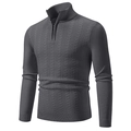 Pull homme gris foncé avec quart de zip, manches longues et motif de tricot en losange - M / Hauts / Gris foncé