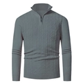 Men's slim fit dark grey cable-knit sweater with half-zip stand collar for autumn and winter - M / Tops / Dark Gray