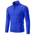 Pull en maille bleu roi pour homme avec fermeture éclair, motifs losanges et bords-côtes - Bleu