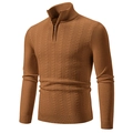 Pull en maille pour hommes avec quart de zip marron caramel et motifs texturés - Couleur caramel