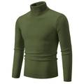 Maglione da uomo a dolcevita vestibilità slim verde oliva con polsini a coste - Verde